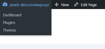 Admin bar at the top of a WordPress page showing the dashboard icon selected with a dropdown menu with items Dashboard, Plugins and Themes.